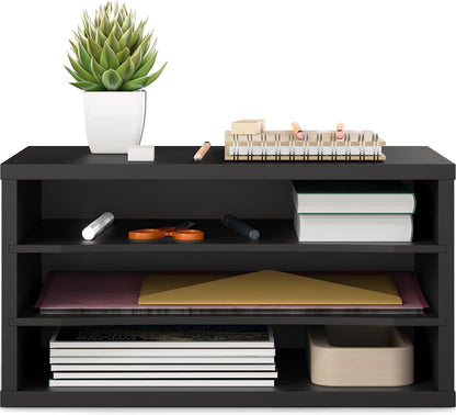 5 Tier Paper Organizer Letter Tray, Wood Desk File Organizer with Adjustable Shelves, Home Office School Letter/A4 Mail Sorter Magazine Holder - Black