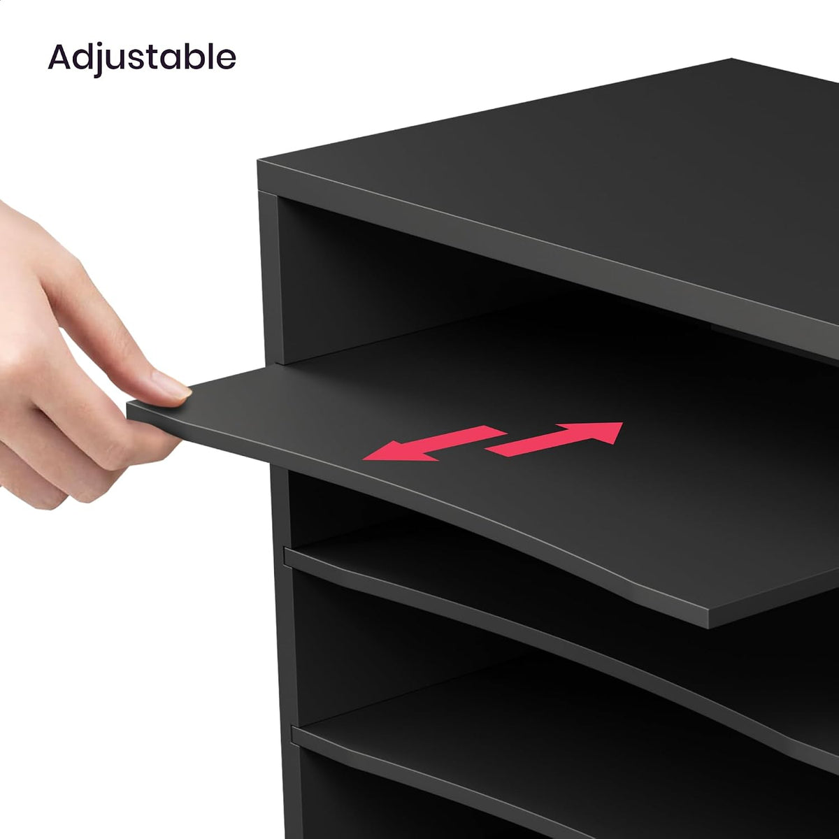 5 Tier Paper Organizer Letter Tray, Wood Desk File Organizer with Adjustable Shelves, Home Office School Letter/A4 Mail Sorter Magazine Holder - Black