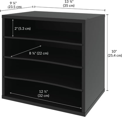 5 Tier Paper Organizer Letter Tray, Wood Desk File Organizer with Adjustable Shelves, Home Office School Letter/A4 Mail Sorter Magazine Holder - Black