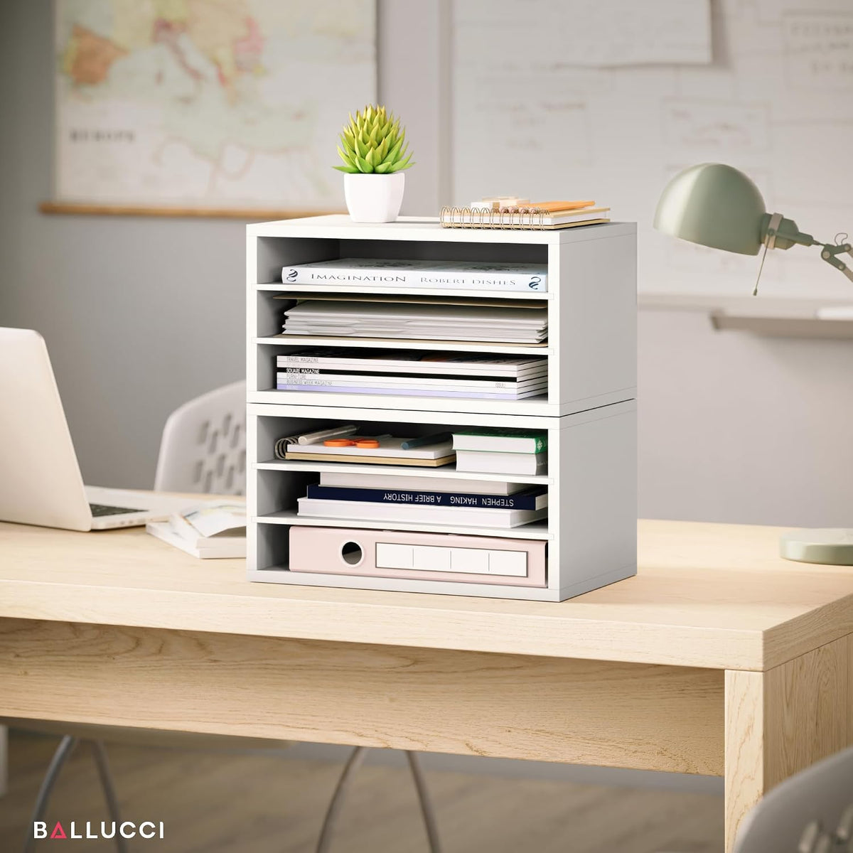 5 Tier Paper Organizer Letter Tray, Wood Desk File Organizer with Adjustable Shelves, Home Office School Letter/A4 Mail Sorter Magazine Holder - Black