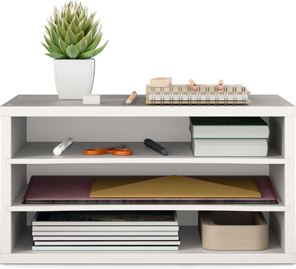 5 Tier Paper Organizer Letter Tray, Wood Desk File Organizer with Adjustable Shelves, Home Office School Letter/A4 Mail Sorter Magazine Holder - Black