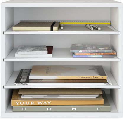 5 Tier Paper Organizer Letter Tray, Wood Desk File Organizer with Adjustable Shelves, Home Office School Letter/A4 Mail Sorter Magazine Holder - Black