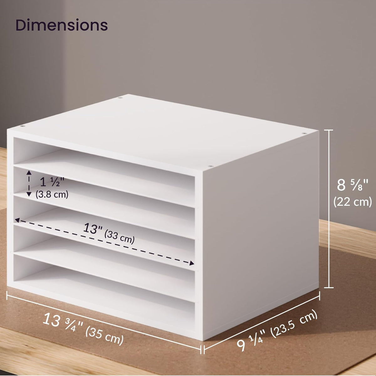 5 Tier Paper Organizer Letter Tray, Wood Desk File Organizer with Adjustable Shelves, Home Office School Letter/A4 Mail Sorter Magazine Holder - Black