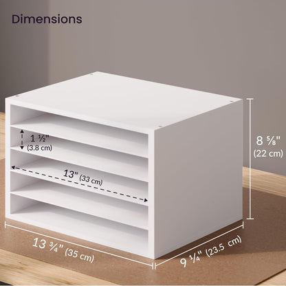 5 Tier Paper Organizer Letter Tray, Wood Desk File Organizer with Adjustable Shelves, Home Office School Letter/A4 Mail Sorter Magazine Holder - Black