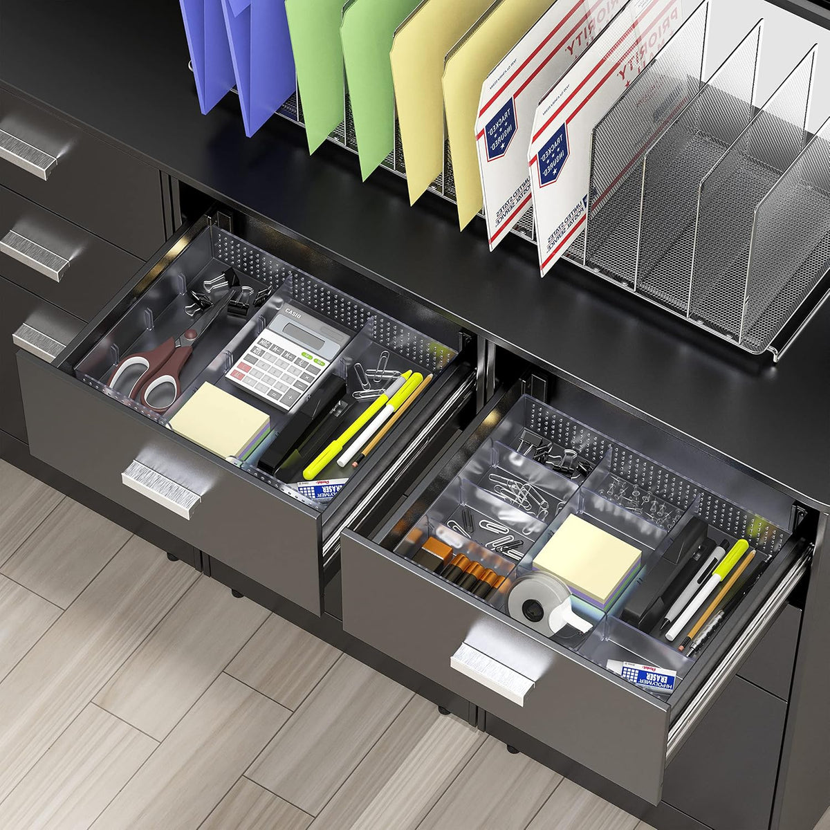 Drawer Organizer Tray, 9 Adjustable Compartments, Clear