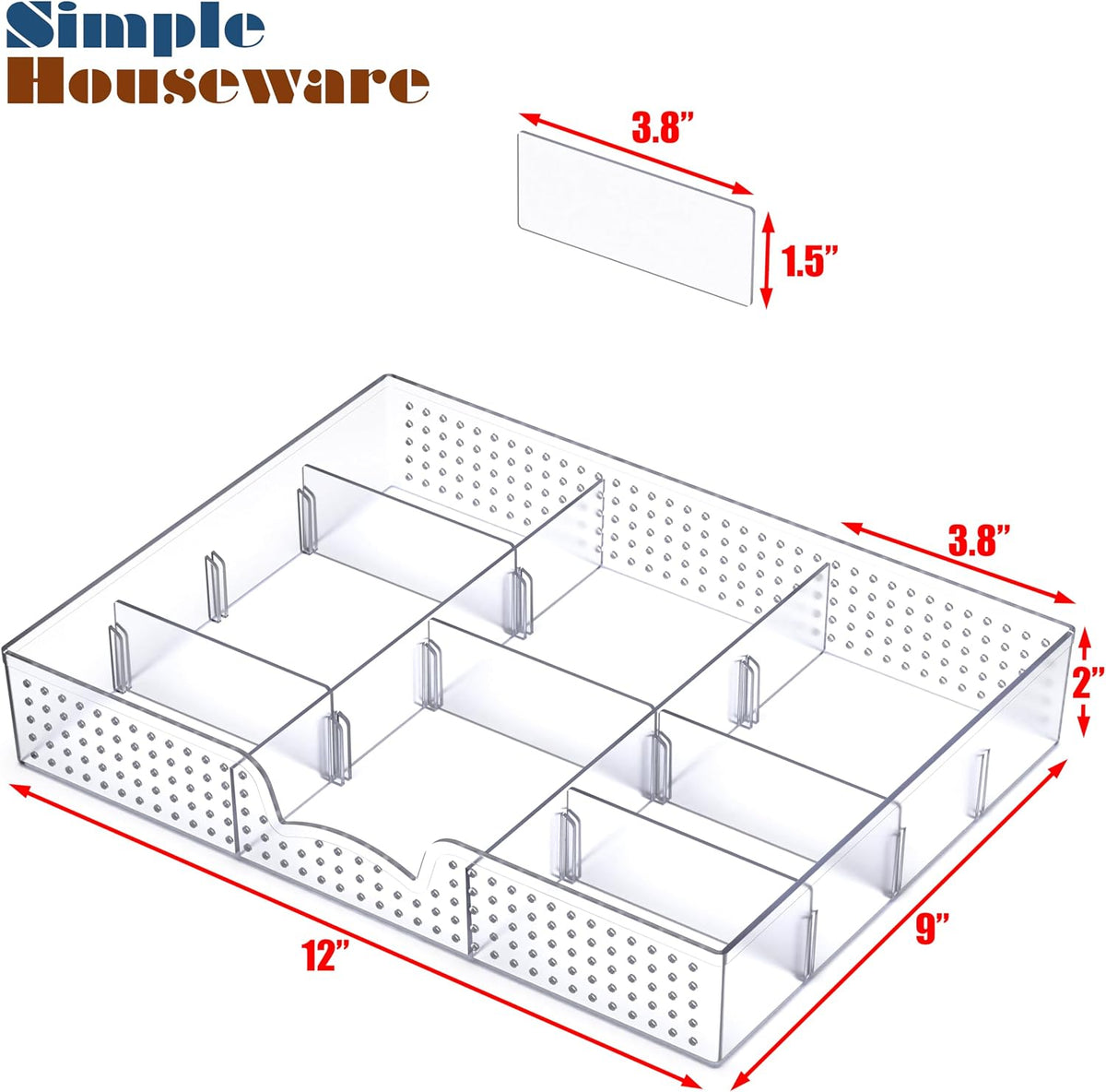 Drawer Organizer Tray, 9 Adjustable Compartments, Clear