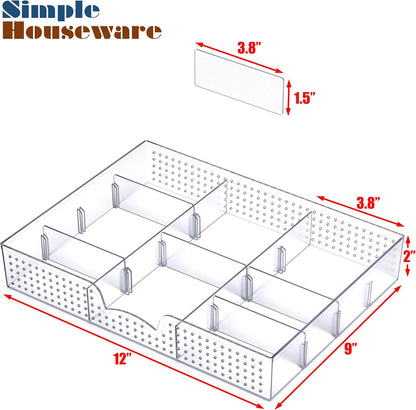Drawer Organizer Tray, 9 Adjustable Compartments, Clear