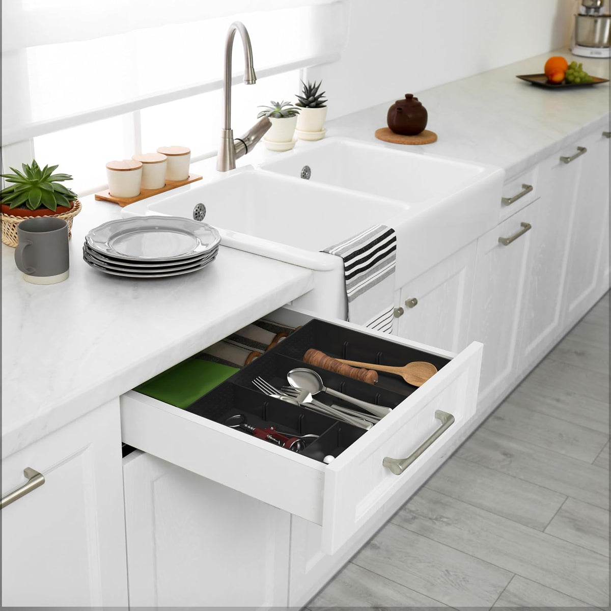 Drawer Organizer Tray, 9 Adjustable Compartments, Clear