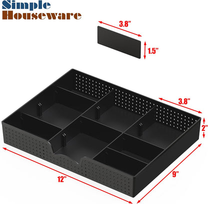 Drawer Organizer Tray, 9 Adjustable Compartments, Clear