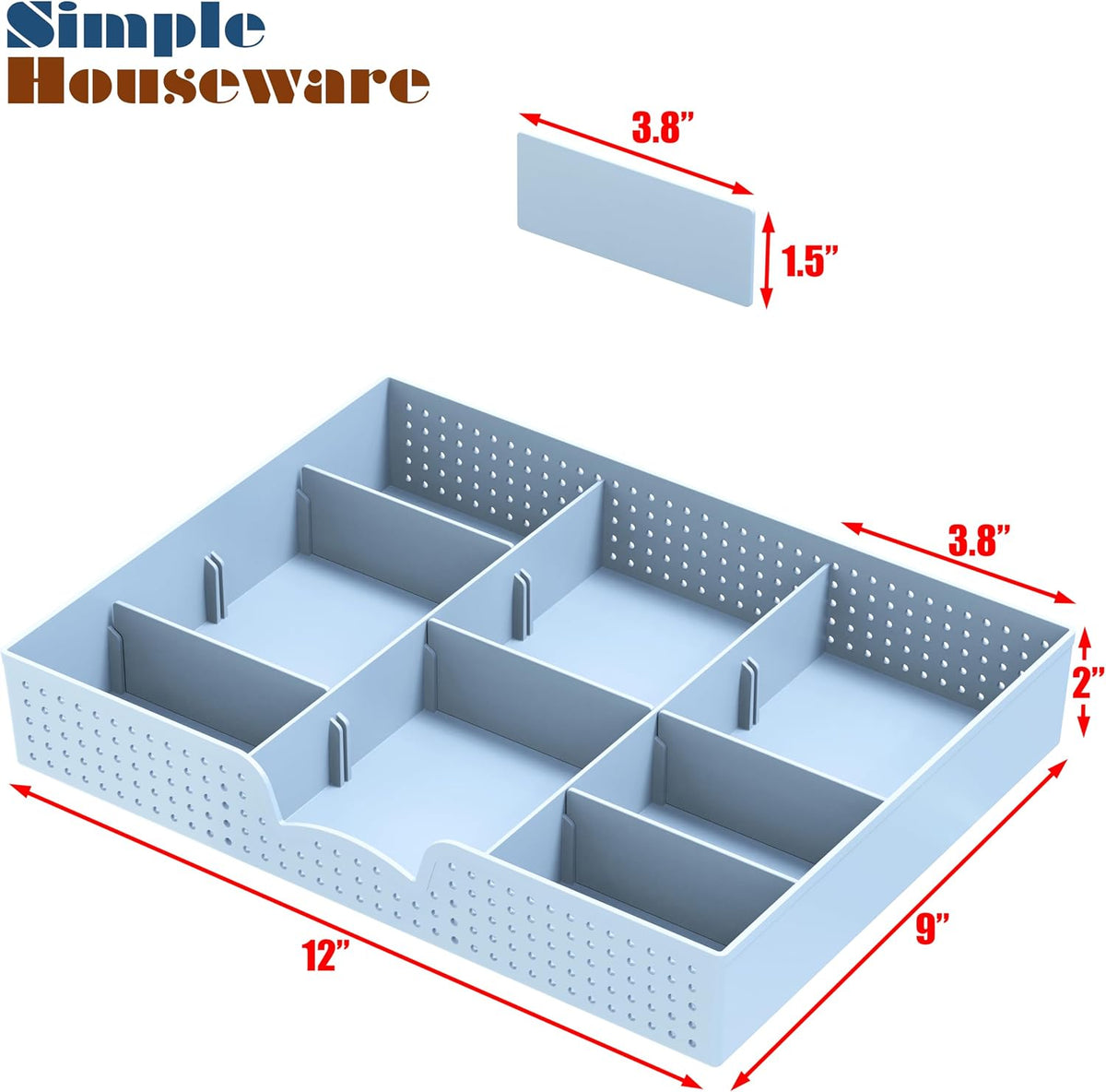 Drawer Organizer Tray, 9 Adjustable Compartments, Clear
