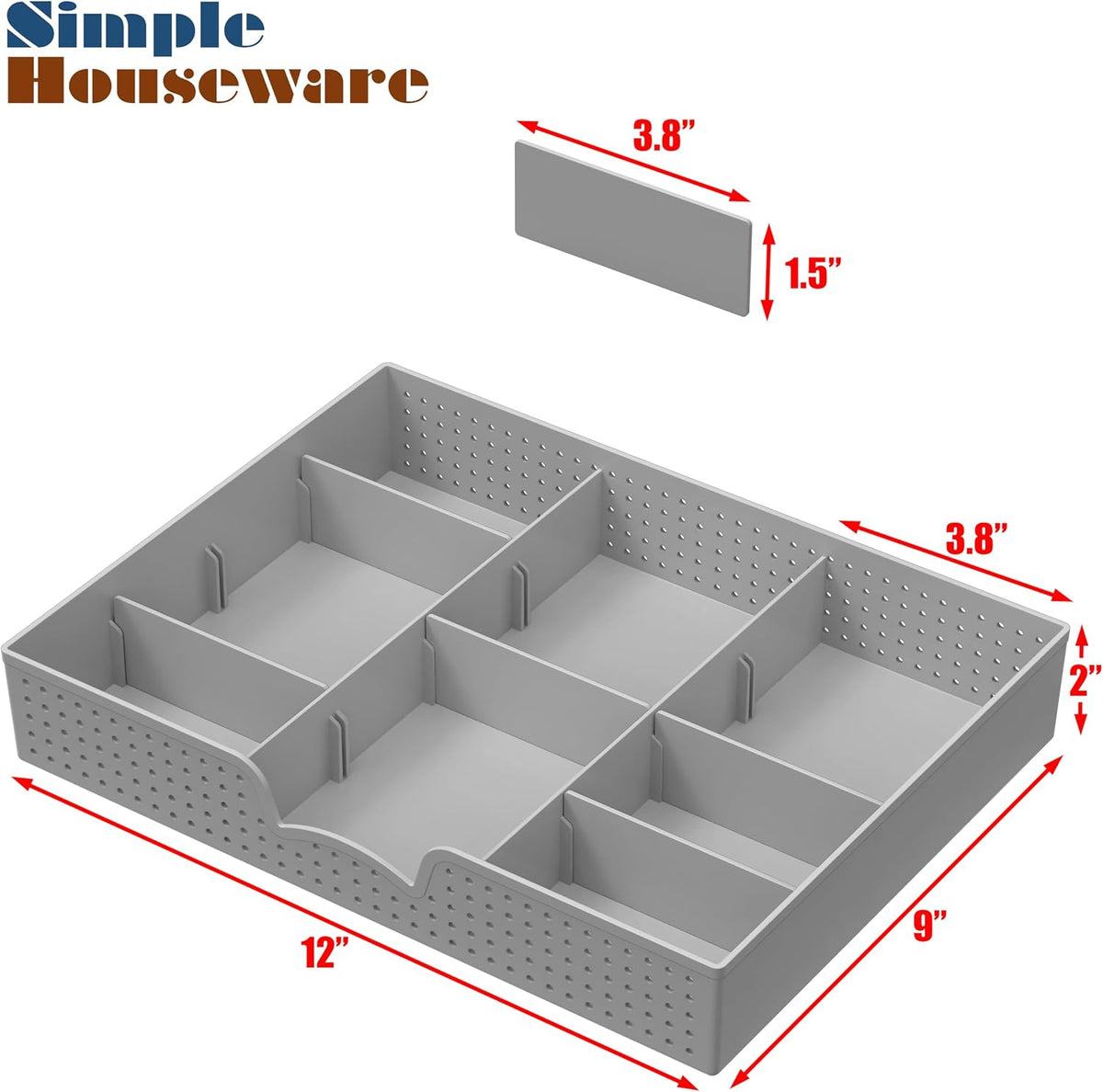 Drawer Organizer Tray, 9 Adjustable Compartments, Clear