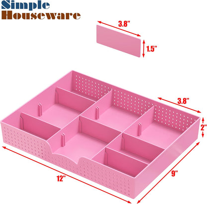 Drawer Organizer Tray, 9 Adjustable Compartments, Clear