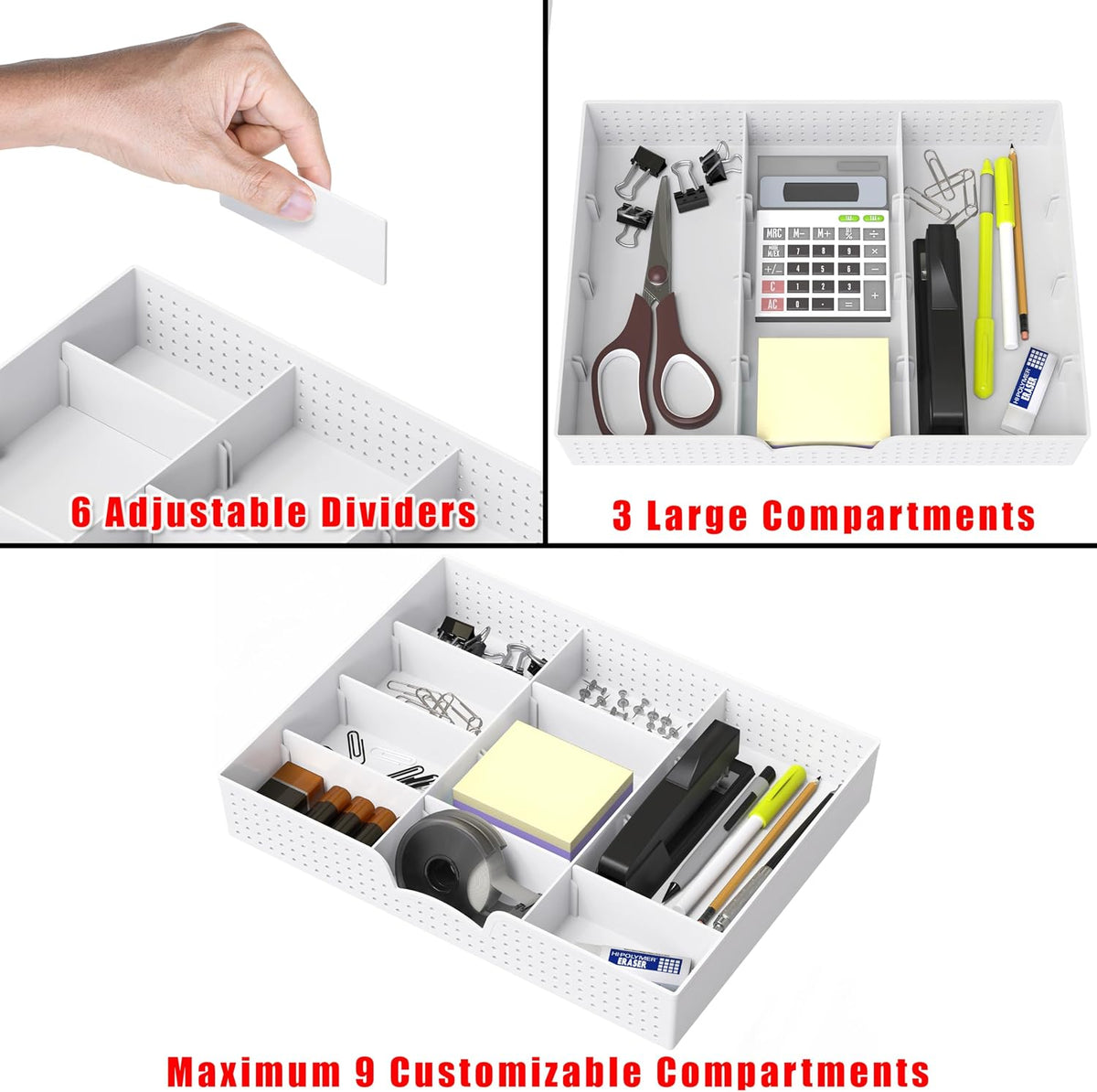 Drawer Organizer Tray, 9 Adjustable Compartments, Clear