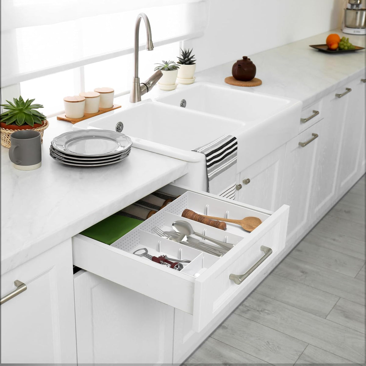 Drawer Organizer Tray, 9 Adjustable Compartments, Clear