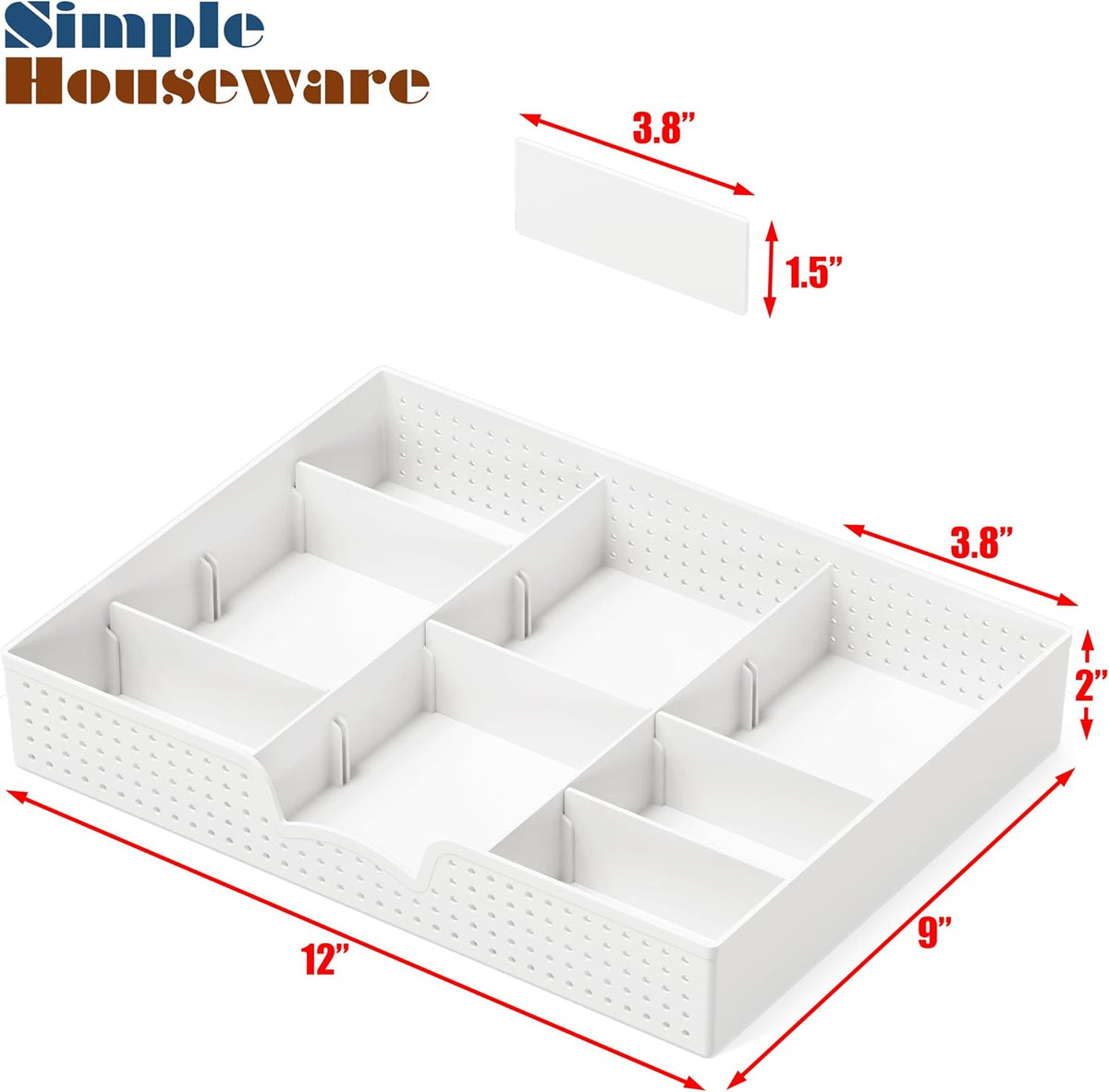Drawer Organizer Tray, 9 Adjustable Compartments, Clear