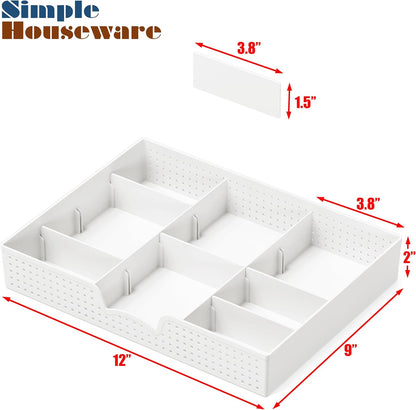 Drawer Organizer Tray, 9 Adjustable Compartments, Clear