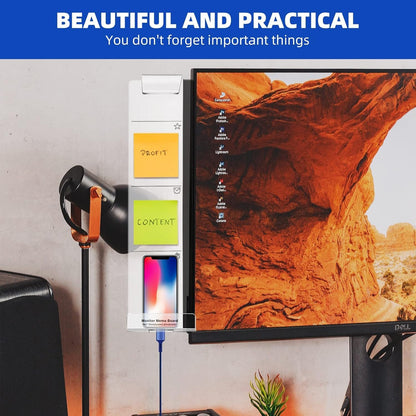 2 Pcs Monitor Memo Boards for Computer,Office Desk Accessories, Multifunction Acrylic Screen Message Reminder Pad Side Panel Phone Holder Organizer for Office Desktop, with Sticky Note