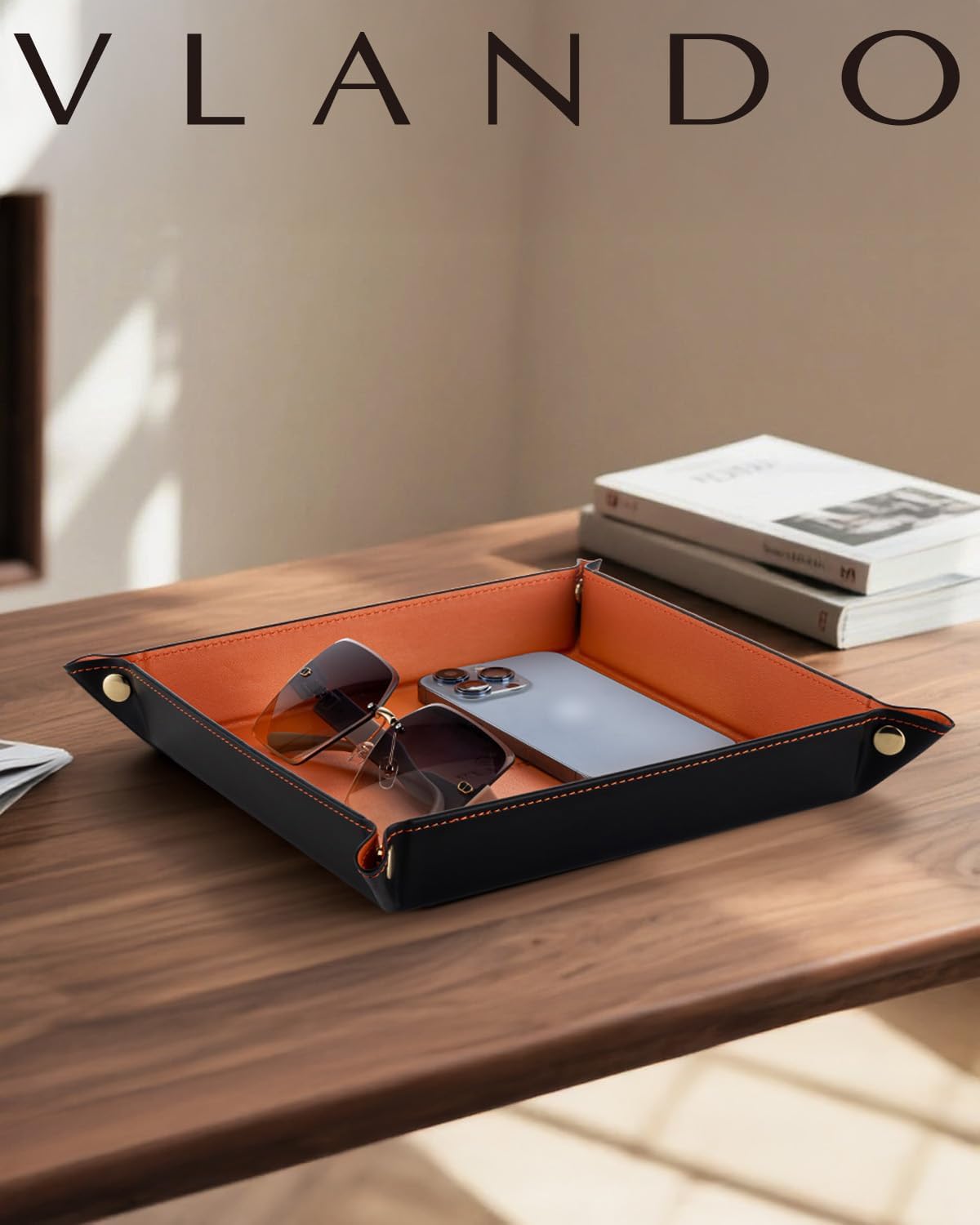 Valet Tray Organizer, PU Leather Catchall Tray for Vanity, Beige