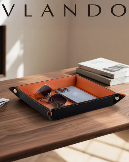 Valet Tray Organizer, PU Leather Catchall Tray for Vanity, Beige