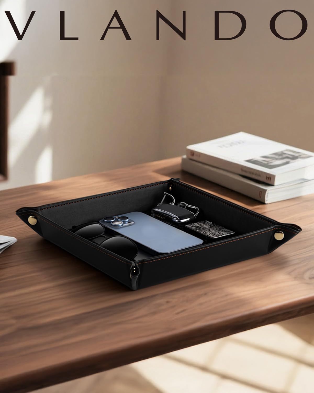 Valet Tray Organizer, PU Leather Catchall Tray for Vanity, Beige