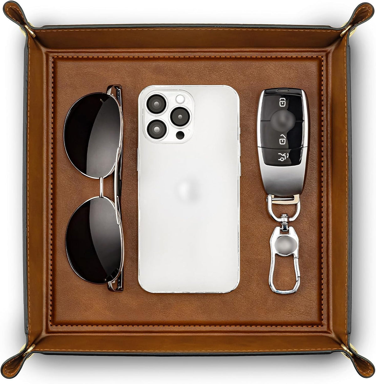 Valet Tray Organizer, PU Leather Catchall Tray for Vanity, Beige
