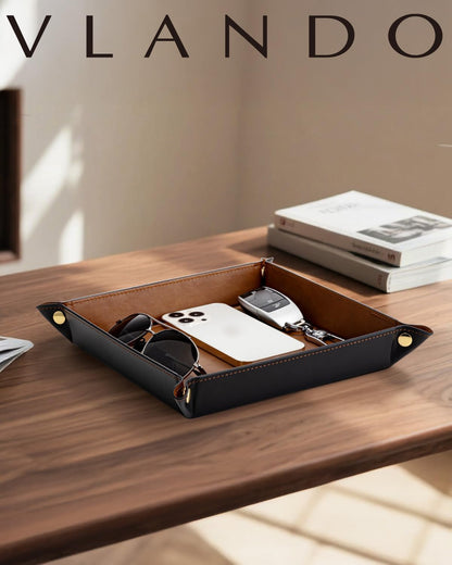 Valet Tray Organizer, PU Leather Catchall Tray for Vanity, Beige