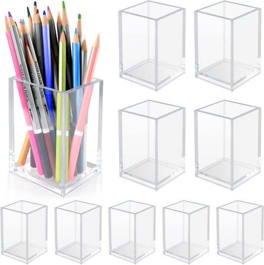 10 Pack Clear Acrylic Pen Holders For Desk, Pencil Cup Makeup Brush Holders