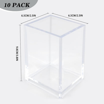 10 Pack Clear Acrylic Pen Holders For Desk, Pencil Cup Makeup Brush Holders