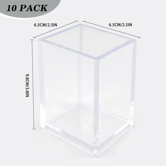 10 Pack Clear Acrylic Pen Holders For Desk, Pencil Cup Makeup Brush Holders