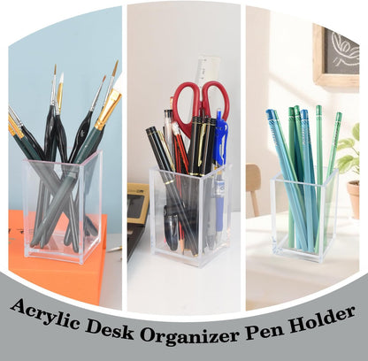 10 Pack Clear Acrylic Pen Holders For Desk, Pencil Cup Makeup Brush Holders
