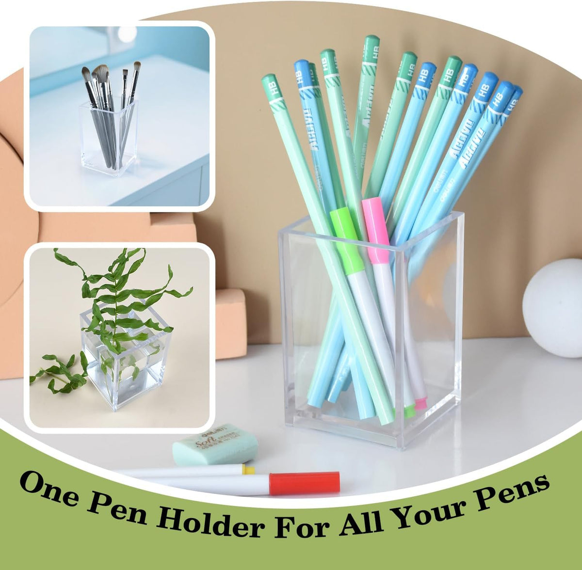 10 Pack Clear Acrylic Pen Holders For Desk, Pencil Cup Makeup Brush Holders