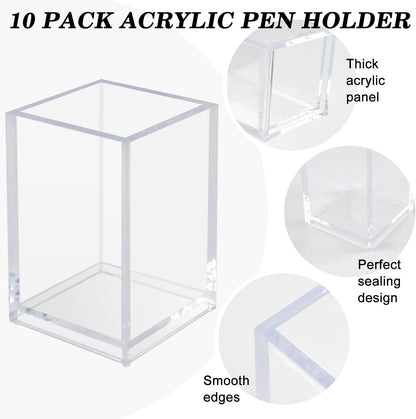 10 Pack Clear Acrylic Pen Holders For Desk, Pencil Cup Makeup Brush Holders