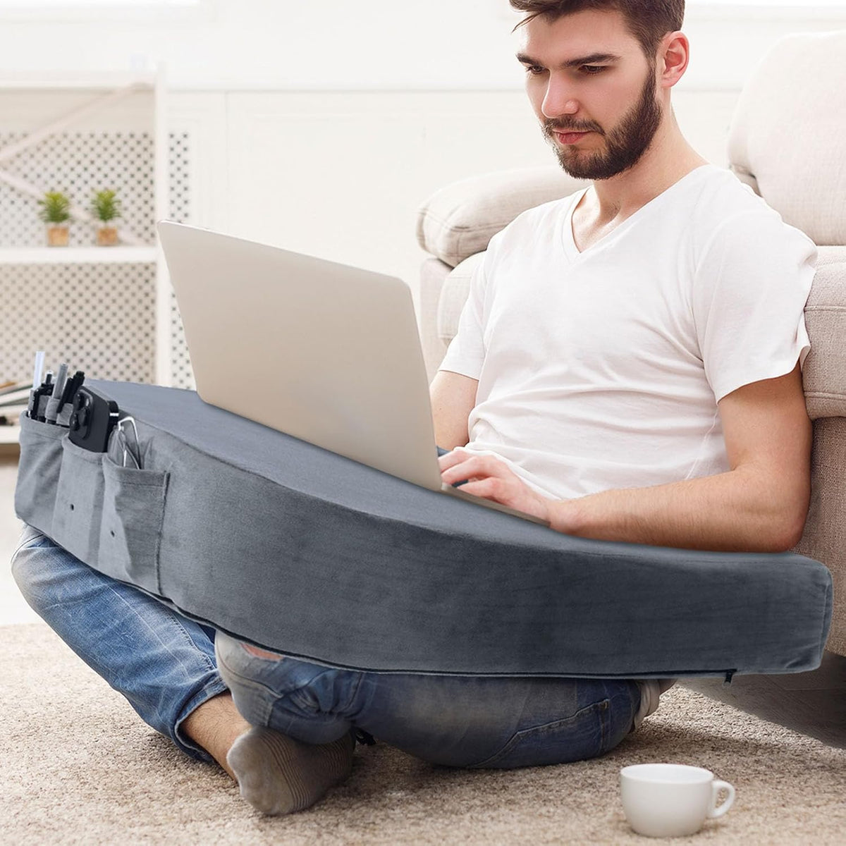 Extra Large Arm Rest Pillow for Adult Gaming,Lap Desk Pillow,Crochet Pillow for Lap Support,Foam Bed Rest Pillow for Reading (Dark Grey)