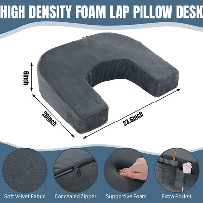Extra Large Arm Rest Pillow for Adult Gaming,Lap Desk Pillow,Crochet Pillow for Lap Support,Foam Bed Rest Pillow for Reading (Dark Grey)