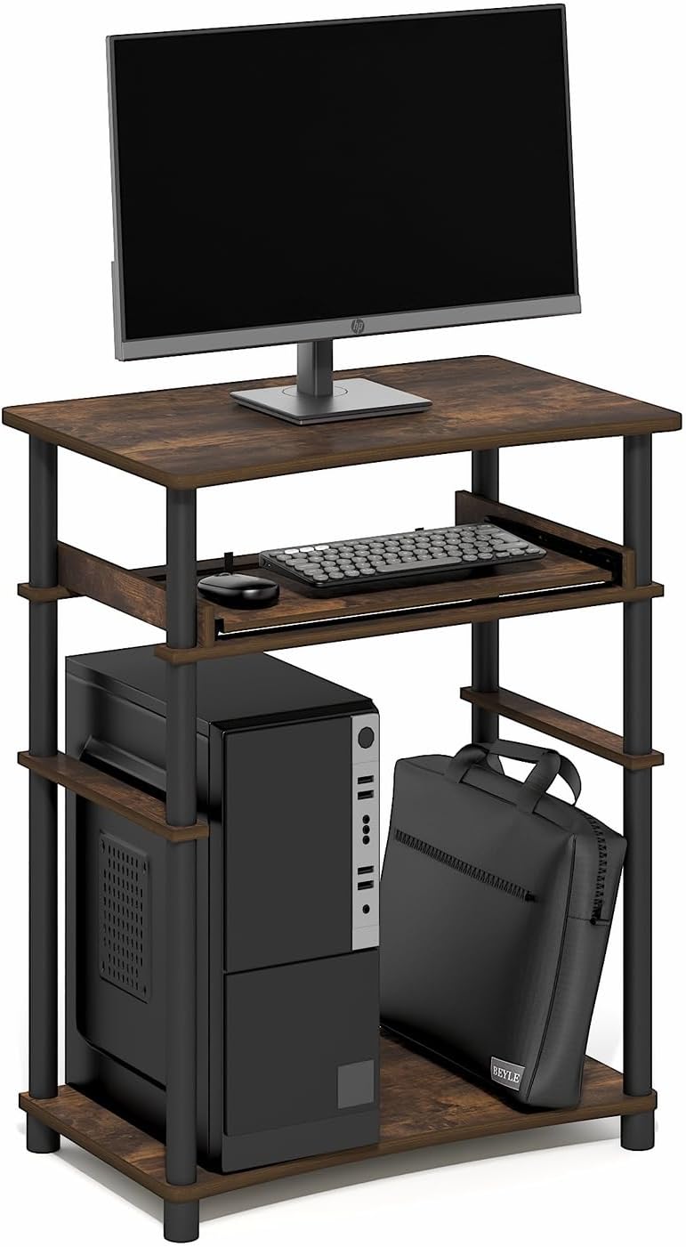 Furinno Simplistic Easy Assembly Computer Desk, With Keyboard Tray, Dark Brown/Black