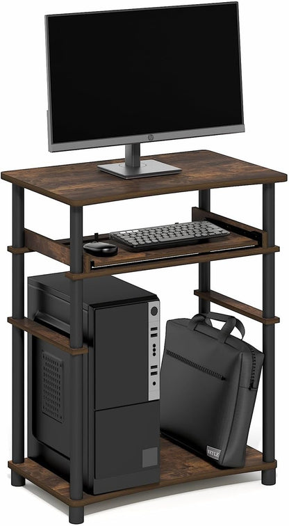 Furinno Simplistic Easy Assembly Computer Desk, With Keyboard Tray, Dark Brown/Black