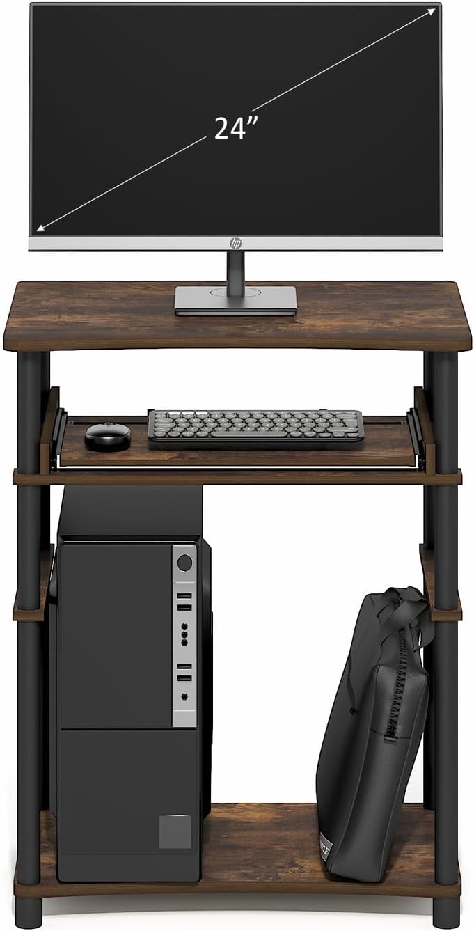 Furinno Simplistic Easy Assembly Computer Desk, With Keyboard Tray, Dark Brown/Black