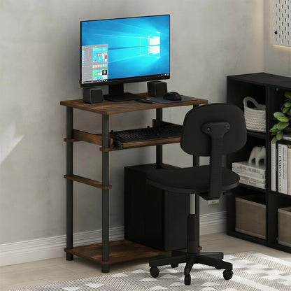 Furinno Simplistic Easy Assembly Computer Desk, With Keyboard Tray, Dark Brown/Black