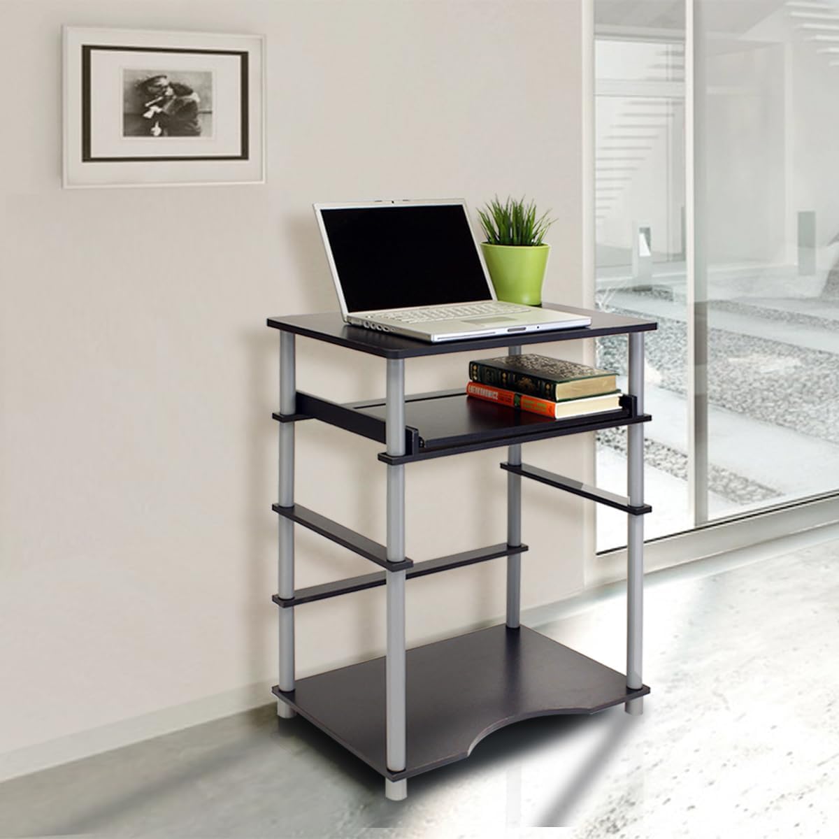 Furinno Simplistic Easy Assembly Computer Desk, With Keyboard Tray, Dark Brown/Black