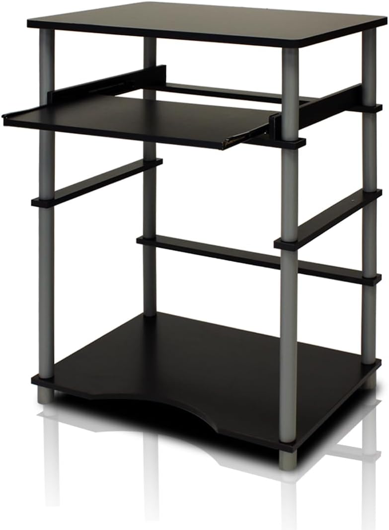 Furinno Simplistic Easy Assembly Computer Desk, With Keyboard Tray, Dark Brown/Black