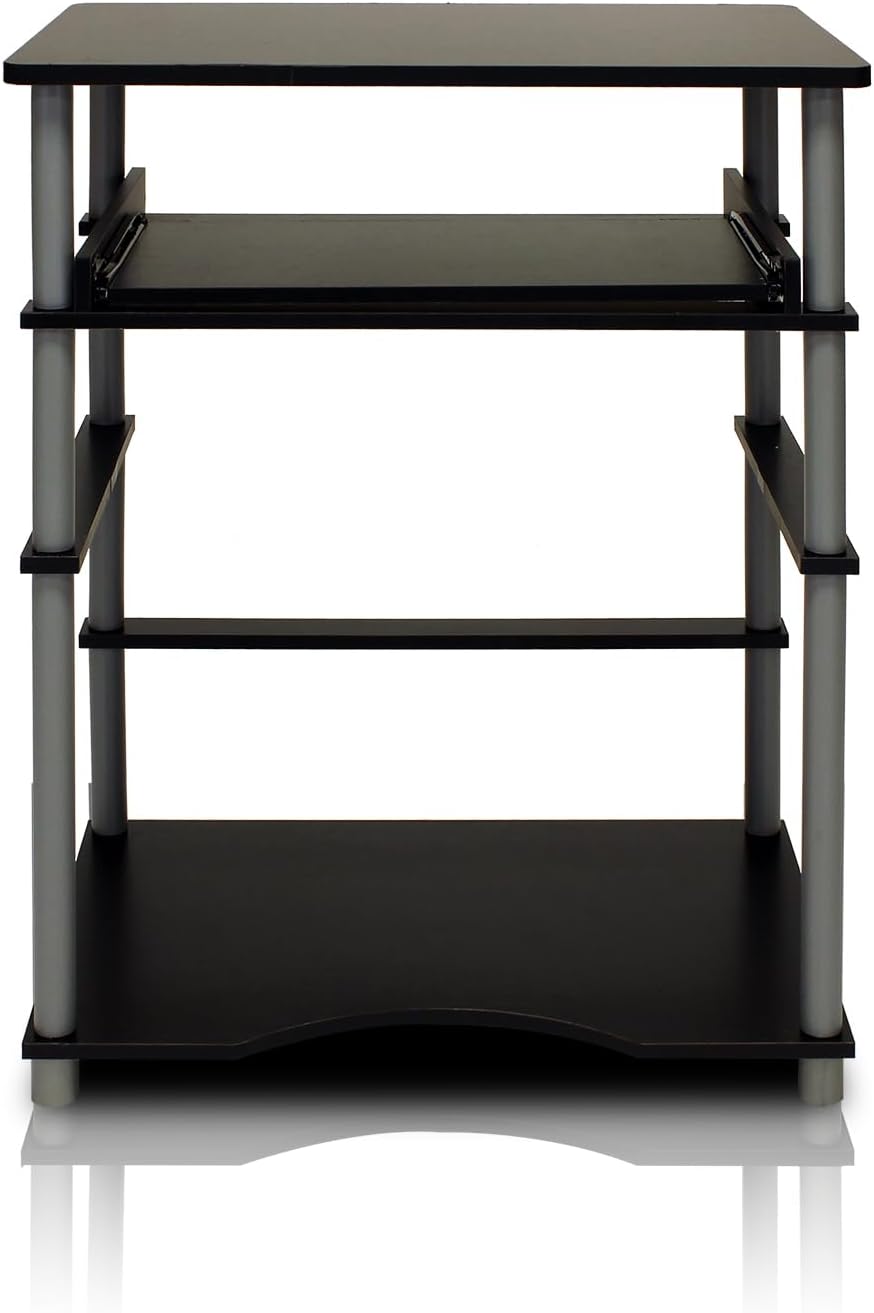 Furinno Simplistic Easy Assembly Computer Desk, With Keyboard Tray, Dark Brown/Black