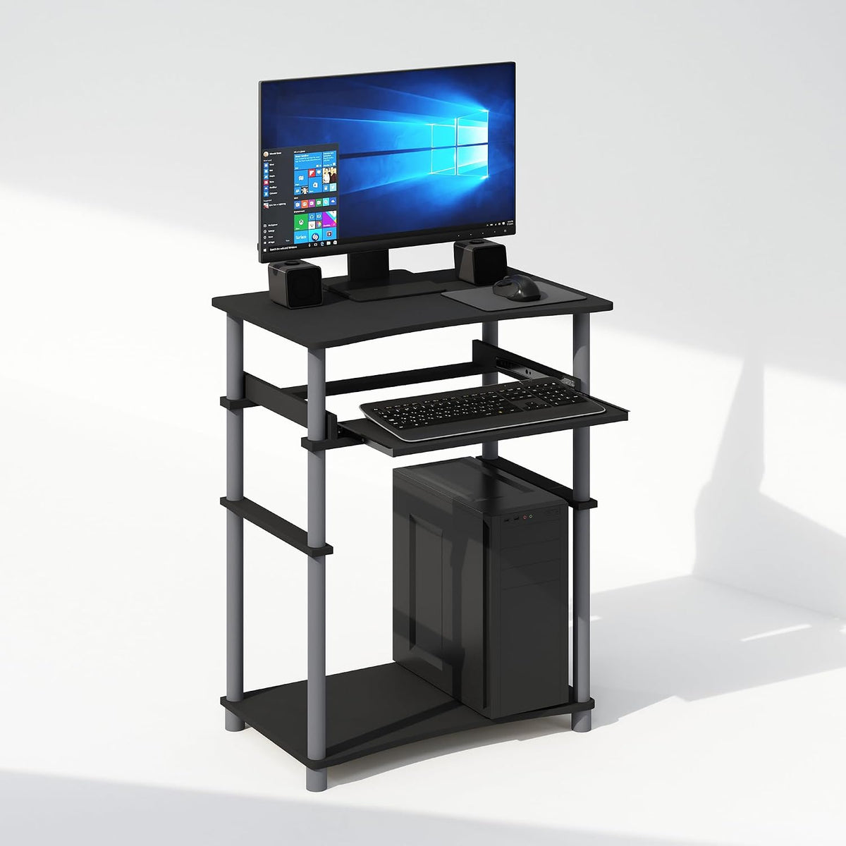 Furinno Simplistic Easy Assembly Computer Desk, With Keyboard Tray, Dark Brown/Black