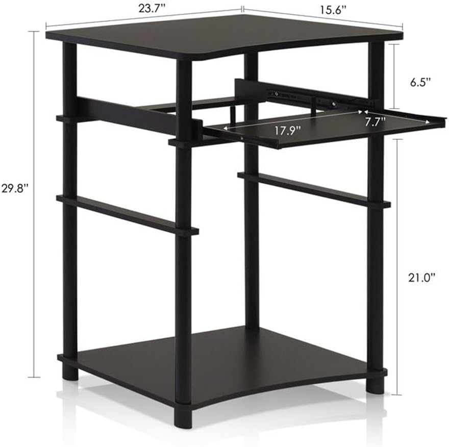 Furinno Simplistic Easy Assembly Computer Desk, With Keyboard Tray, Dark Brown/Black