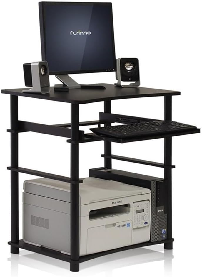 Furinno Simplistic Easy Assembly Computer Desk, With Keyboard Tray, Dark Brown/Black