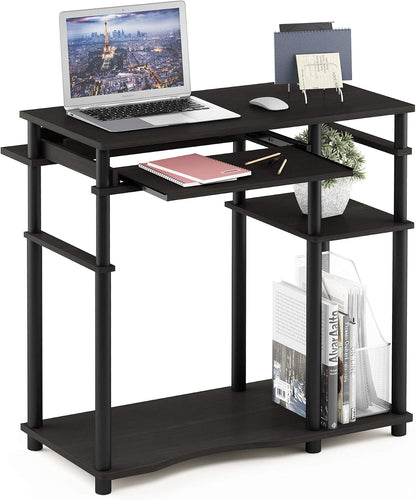 Furinno Simplistic Easy Assembly Computer Desk, With Keyboard Tray, Dark Brown/Black