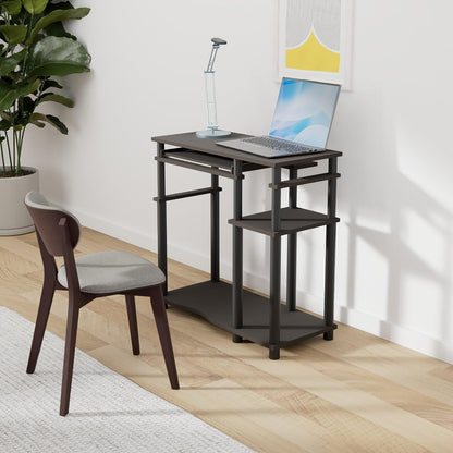 Furinno Simplistic Easy Assembly Computer Desk, With Keyboard Tray, Dark Brown/Black