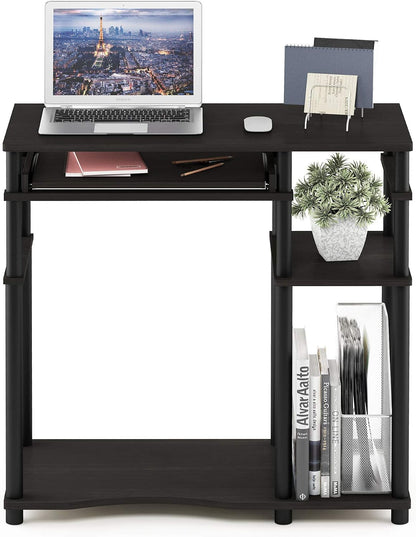 Furinno Simplistic Easy Assembly Computer Desk, With Keyboard Tray, Dark Brown/Black