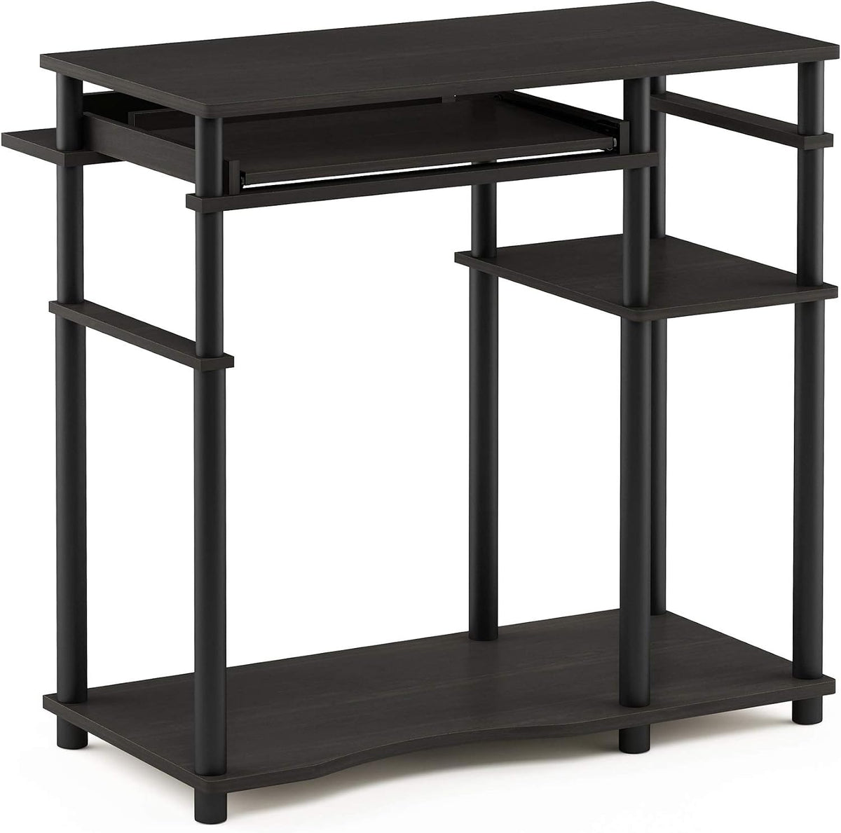 Furinno Simplistic Easy Assembly Computer Desk, With Keyboard Tray, Dark Brown/Black