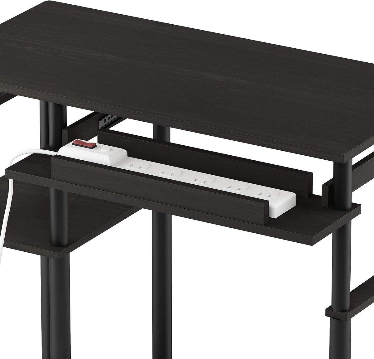 Furinno Simplistic Easy Assembly Computer Desk, With Keyboard Tray, Dark Brown/Black