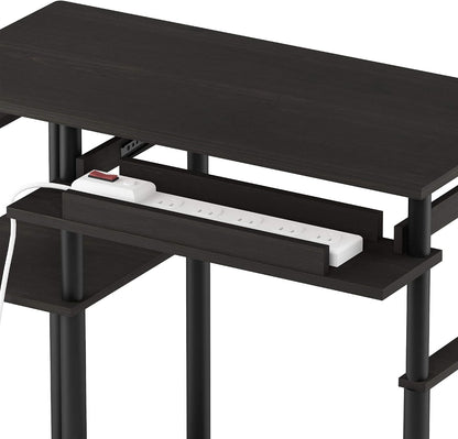 Furinno Simplistic Easy Assembly Computer Desk, With Keyboard Tray, Dark Brown/Black